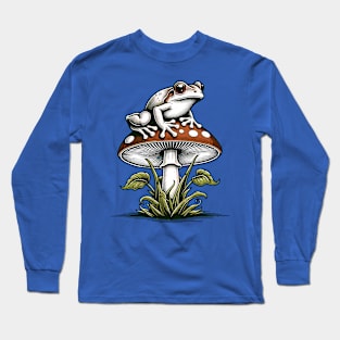 Frog perched atop a mushroom Long Sleeve T-Shirt